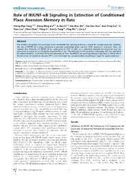 Role of IKK/NF-Kb Signaling in Extinction of Conditioned Place Aversion Memory in Rats