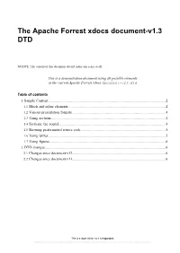 The Apache Forrest Xdocs Document-V1.3 DTD