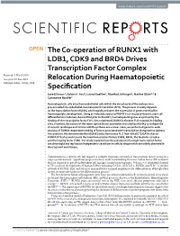 The Co-Operation of RUNX1 with LDB1, CDK9 and BRD4 Drives Transcription Factor Complex Relocation During Haematopoietic Specific