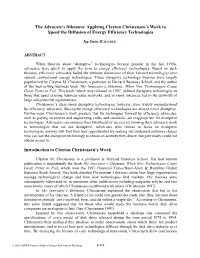 Applying Clayton Christensen's Work to Speed the Diffusion of Energy