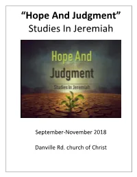 “Hope and Judgment” Studies in Jeremiah