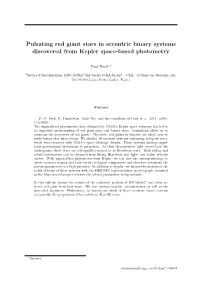 Pulsating Red Giant Stars in Eccentric Binary Systems Discovered from Kepler Space-Based Photometry