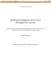 Qualitative Telephone Interviews: Strategies for Success
