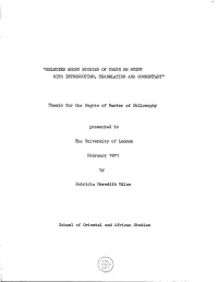 "Selected Short Stories of Thein Pe Myint with Introduction, Translation and Commentary"