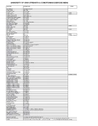 University of Iowa Strength & Conditioning Exercise Menu