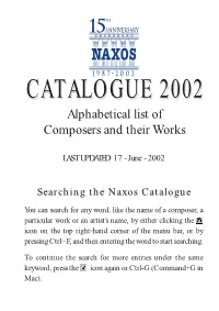 Alphabetical List of Composers and Their Works