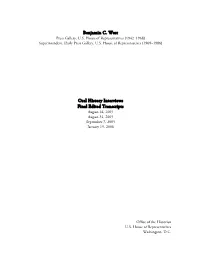 Benjamin C. West Oral History Interviews Final Edited Transcripts