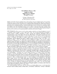 David Bohm's Theory of the Implicate Order: Implications for Holistic Thought Processes*
