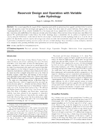 Reservoir Design and Operation with Variable Lake Hydrology