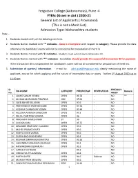 Pune -4 Fybsc (Grant in Aid ) 2020-21 General List of Applicants ( Provisional) (This Is Not a Merit List) Admission Type: Maharashtra Students Note – 1