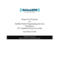 Request for Proposal for Satellite Radio Programming Services Pursuant to FCC Qualified Entity Set-Aside