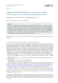 Subject Matter Specialization of European Union Jurisdiction in the Preliminary Rulings Procedure