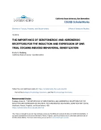 The Importance of Serotonergic and Adrenergic Receptors for the Induction and Expression of One-Trial Cocaine-Induced Behavioral Sensitization" (2016)