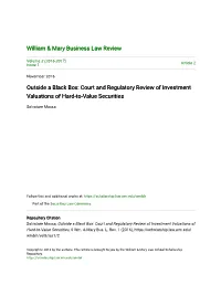 Court and Regulatory Review of Investment Valuations of Hard-To-Value Securities