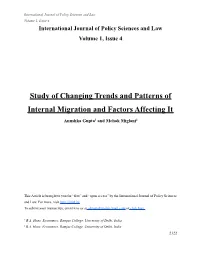 Study of Changing Trends and Patterns of Internal Migration and Factors Affecting It
