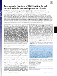 Two Separate Functions of NME3 Critical for Cell Survival Underlie a Neurodegenerative Disorder