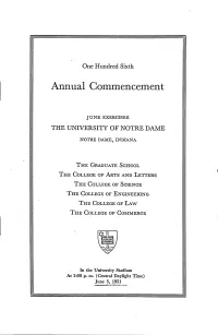 University of Notre Dame Commencement Program