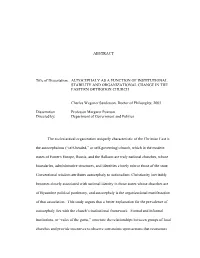 Autocephaly As a Function of Institutional Stability and Organizational Change in the Eastern Orthodox Church