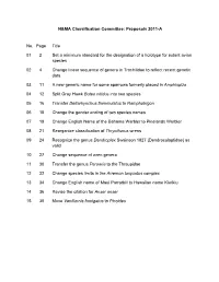 N&MA Classification Committee: Proposals 2011-A