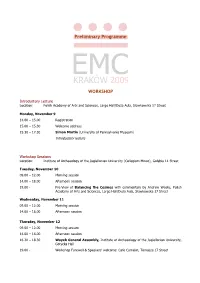 Preliminary Programme WORKSHOP