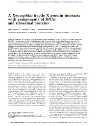 A Drosophila Fragile X Protein Interacts with Components of Rnai and Ribosomal Proteins