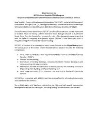 Advertisement for NYC Health + Hospitals FEMA Program Request for Qualifications for the Provision of Construction Contractor Services