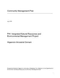 Community Management Plan PHI: Integrated Natural Resources And