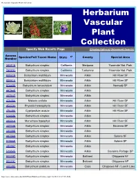 Herbarium Vascular Plant Collection Herbarium Vascular Plant Collection Specify Web Results Page [Display Options] [Advanced Search]