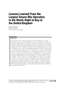 Lessons Learned from the Largest Tenure-Mix Operation in the World: Right to Buy in the United Kingdom