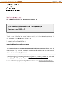 As a Sociolinguistic Variable in Francoprovençal Kasstan, J. and Müller, D