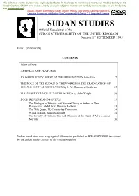Sudan Studies Was Originally Distributed in Hard Copy to Members of the Sudan Studies Society of the United Kingdom