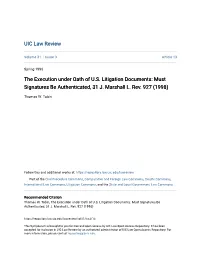 The Execution Under Oath of US Litigation Documents