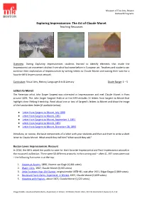 Exploring Impressionism: the Art of Claude Monet Teaching Resources