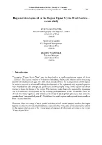 Regional Development in the Region Upper Styria West/Austria – a Case Study