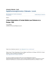 A New Interpretation of Certain Bobbin Lace Patterns in Le Pompe, 1559