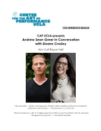 Andrew Sean Greer in Conversation with Sloane Crosley
