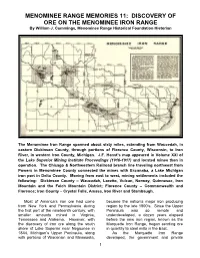 DISCOVERY of ORE on the MENOMINEE IRON RANGE by William J