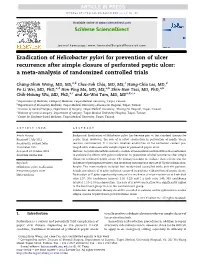 Eradication of Helicobacter Pylori for Prevention of Ulcer Recurrence After Simple Closure of Perforated Peptic Ulcer: a Meta-Analysis of Randomized Controlled Trials