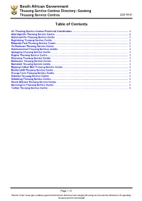 Gauteng Thusong Service Centres 2021-09-27
