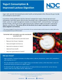Yogurt Consumption & Improved Lactose Digestion