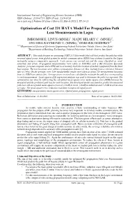 Optimization of Cost 231 HATA Model for Propagation Path Loss Measurements in Lagos
