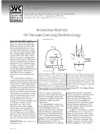 A Concise History of Vacuum Coating Technnology SVC Topics