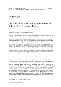Critical Observations on Neo-Liberalism and India's New