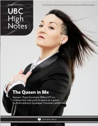 Spring 2020 Edition the Newsletter of the School of Music at the University of British Columbia UBC High Notes