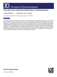 The Role of Non-Resolving Inflammation in Atherosclerosis