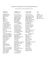 Categories for Suggested Activity Periods Population Sizes