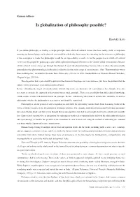 Is Globalization of Philosophy Possible?