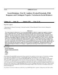 Part II: Auditory Evoked Potentials, P300 Response and Contingent Negative Variation in Social Drinkers