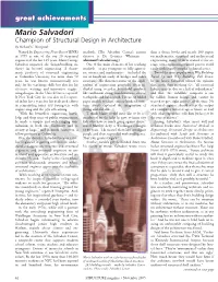 Mario Salvadori Champion of Structural Design in Architecture by Richard G