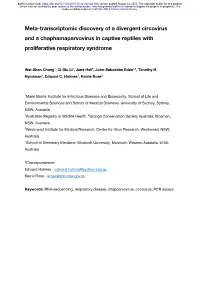 Meta-Transcriptomic Discovery of a Divergent Circovirus and a Chaphamaparvovirus in Captive Reptiles with Proliferative Respiratory Syndrome